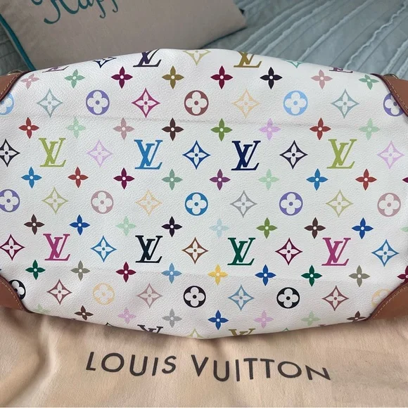 Louis Vuitton White Multicolor Monogram Canvas Shoulder Bag with Tan Trim - Picture 10 of 16